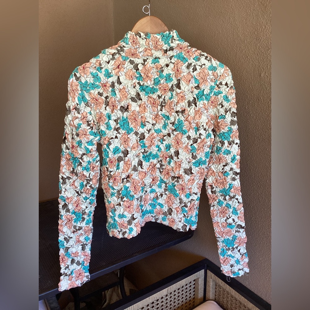 NWT ANTHROPOLOGIE Dolan Blue and Brown Smocked Ruffled Long Sleeve Blouse Size M - Picture 8 of 9